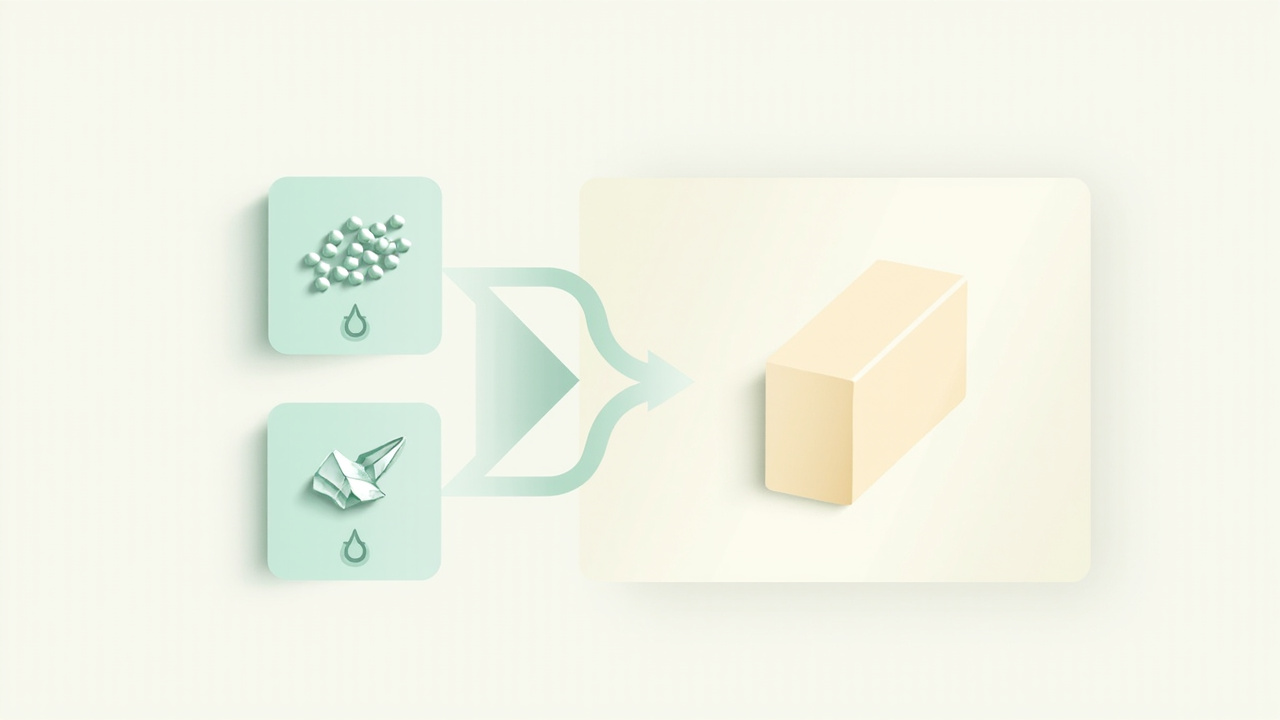 Icon path from pellet and crystal forms toward a salt block shape
