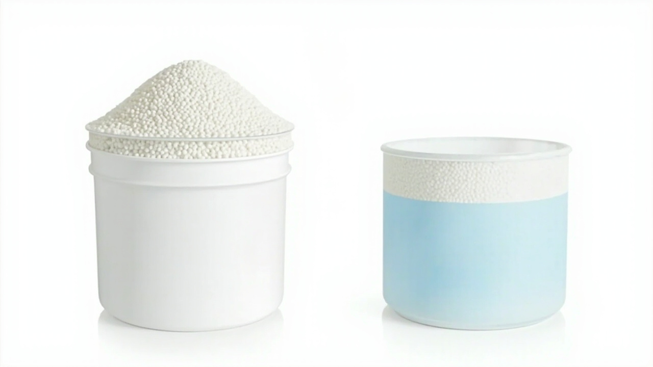 Overfilled brine tank of salt pellets versus a correctly half-filled tank