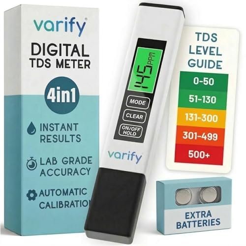 VARIFY Instant 4-in-1 TDS Meter Digital Water Tester, 0-9990 PPM